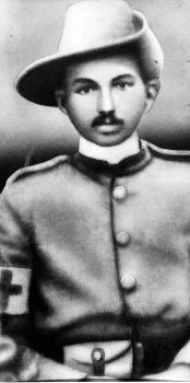 Mahatma Gandhi in the uniform of a sergeant as the leader of Indian Ambulance Corps. During the Boer War of 1899 and the Zulu Rebellion of 1906. He donned the Khaki uniform and set his mission of mercy and brought help and succour to many a wounded soldier.